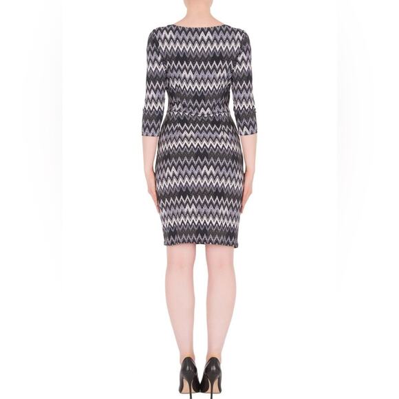 Joseph Ribkoff Black White Colorblock Stretch Zig-Zag Chevron Dress - Picture 5 of 16